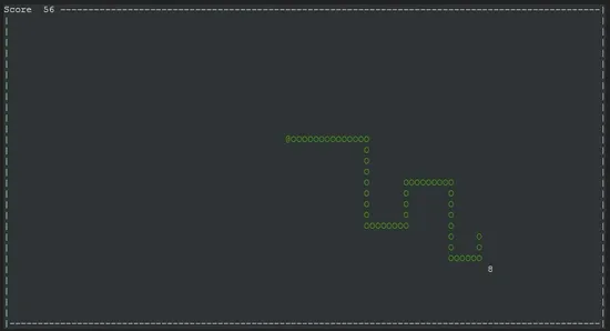 Visual of terminal window where snake game is being played